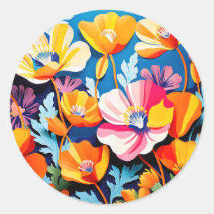 Levendige Californische papaver bloemen Ronde Sticker
