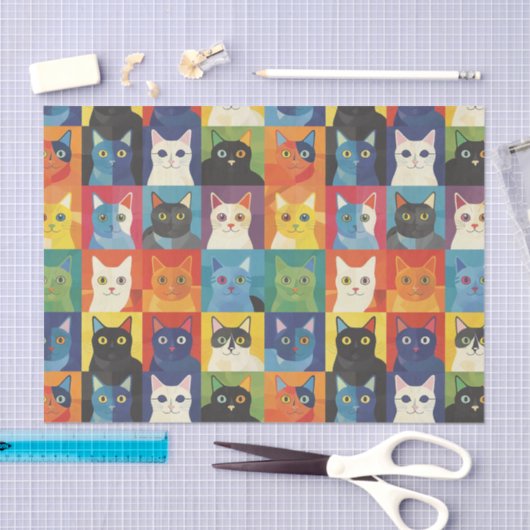 Levendige Cat Collage Decoupage Tissuepapier (Craft)