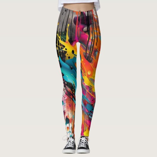 Levendige Chaos Splash Graffiti Leggings (Voorkant)