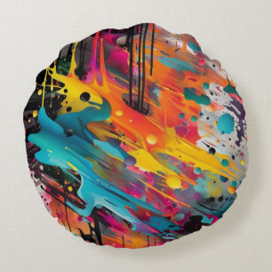Levendige Chaos Splash Graffiti Rond Kussen