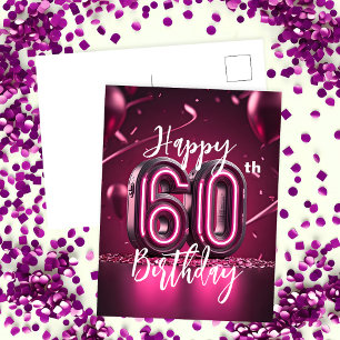 Levendige Chic Neon Roze 60e Verjaardag Briefkaart
