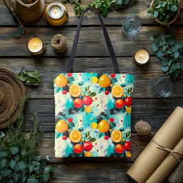 Levendige Citrus en Apple thema Canvas tas Initial