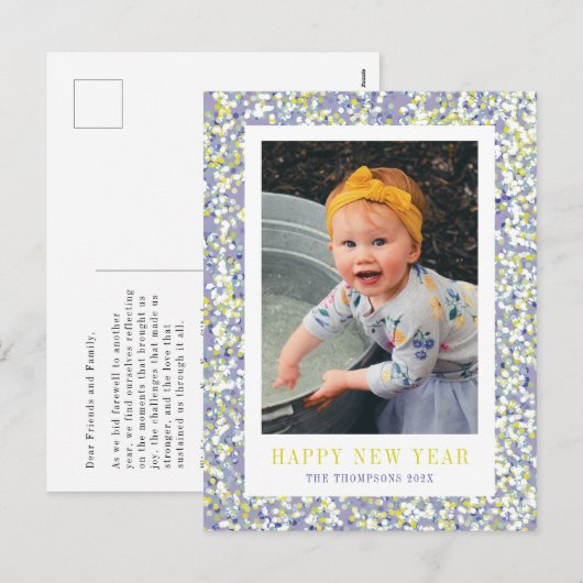 Levendige Confetti Nieuwjaar foto Briefkaart (Voorkant / Achterkant)