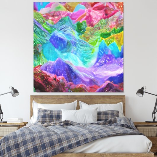 Levendige Crystal Mountain Abstract Canvas Afdruk (Insitu (Slaapkamer))