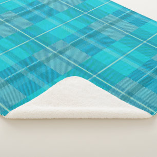 Levendige Cyan Elektrisch Blauwe Plaid Aesthetisch Sherpa Deken