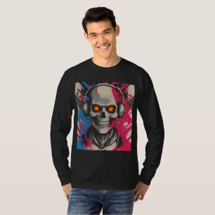 Levendige Cyber 2K Urban Skull met Hoofdtelefoon T-shirt