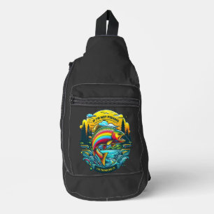 Levendige dageraad op de Angler’s Dream Rainbow Tr Sling Bag