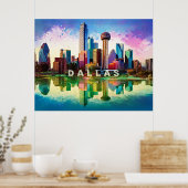 Levendige Dallas Skyline Graffiti Art Poster (Keuken)