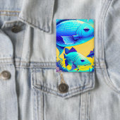 Levendige Deep Blue Fishes Button (Insitu)