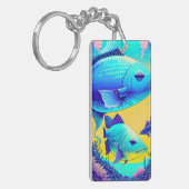 Levendige Deep Blue Vissen Acryl Sleutelhanger (Voorkant Links)