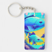 Levendige Deep Blue Vissen Acryl Sleutelhanger (Voorkant)