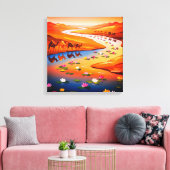 Levendige Desert Oasis Schilderij met Camel Carava Canvas Afdruk (Insitu (Woonkamer))