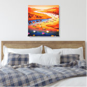 Levendige Desert Oasis Schilderij met Camel Carava Canvas Afdruk (Insitu (Slaapkamer))
