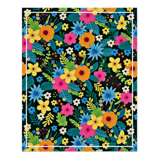 Levendige Ditsy Flowers Bloemenpatroon-43785 Perfect Poster (Voorkant)