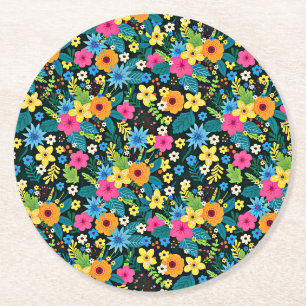 Levendige Ditsy Flowers Bloemenpatroon-43785 Ronde Kartonnen Onderzetter