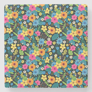 Levendige Ditsy Flowers Bloemenpatroon-43785 Stenen Onderzetter