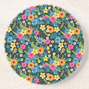 Levendige Ditsy Flowers Bloemenpatroon-43785 Zandsteen Onderzetter