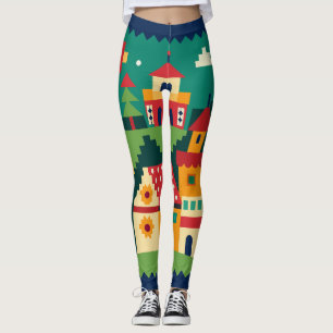 Levendige dorpskunst leggings