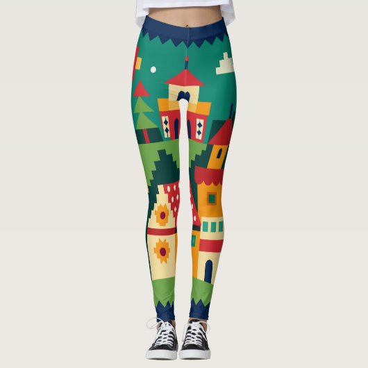 Levendige dorpskunst leggings (Voorkant)