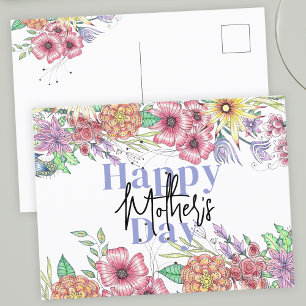 Levendige elegante bloemen bladeren Moederdag Briefkaart