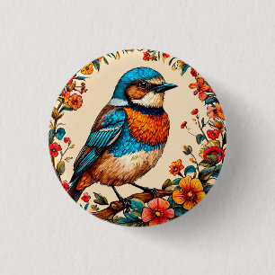 Levendige en kleurrijke illustratie van een vogel ronde button 3,2 cm