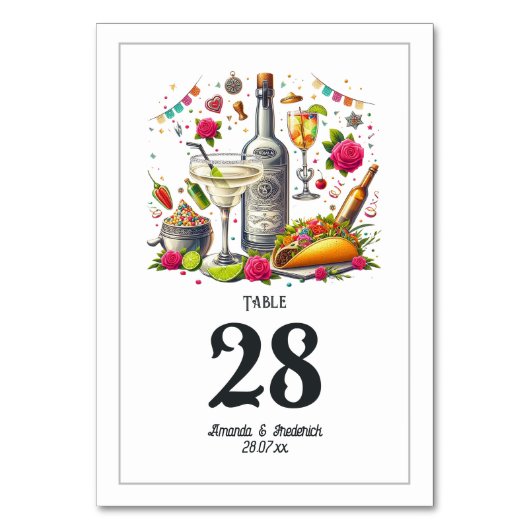 Levendige en leuke taco's en Tequila Fiesta bruilo Kaart (Voorkant)