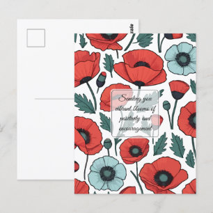 Levendige en rode Poppy Bloemen Illustratiepatroon Briefkaart