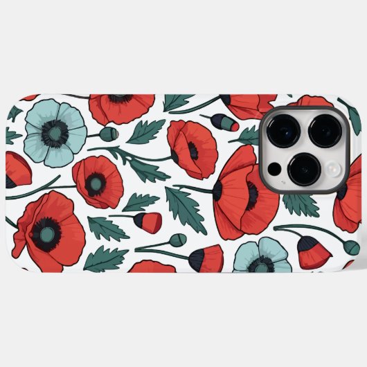 Levendige en rode Poppy Bloemen Illustratiepatroon Case-Mate iPhone Case (Achterkant (horizontaal))