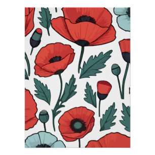 Levendige en rode Poppy Bloemen Illustratiepatroon Perfect Poster