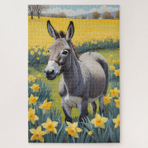 Levendige ezel en gele narcissen legpuzzel