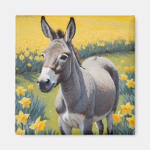 Levendige ezel en gele narcissen magneet