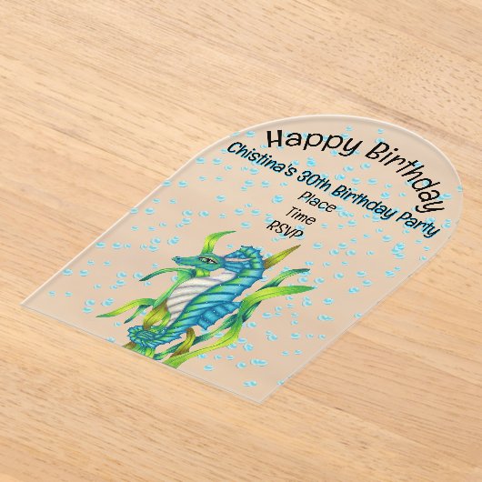 Levendige Fantasy Aqua Blue Zee Dragon Bubbles Acryl Uitnodigingen (Laagn)