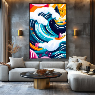 Levendige Fauvistische Visie van De Grote Golf Canvas Afdruk
