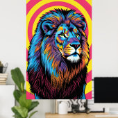 Levendige felgekleurde leeuw poster (Thuiskantoor)