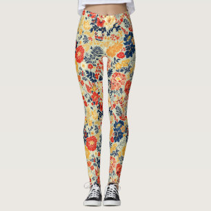 Levendige flora rood, geel en blauw op wit leggings