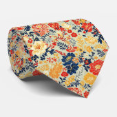 Levendige flora rood, geel en blauw op wit stropdas (Opgerold)