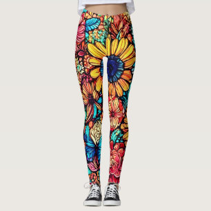 Levendige Floral Doodle Explosion Leggings