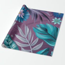 Levendige Floral Fantasy op Deep Paarse Canvas Cadeaupapier