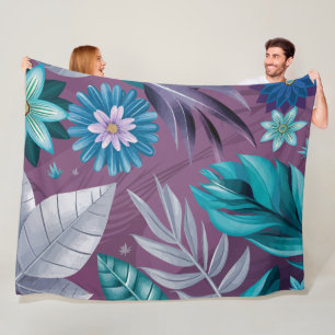Levendige Floral Fantasy op Deep Paarse Canvas Fleece Deken
