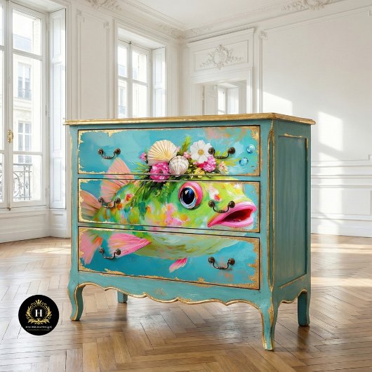 Levendige  Floral Fish Decoupage Tissuepapier