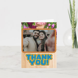 Levendige Floral Hout Textuur Wedding Bedankkaart