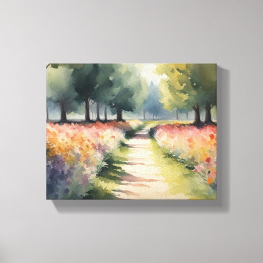Levendige Floral Path Waterverf schilderij Canvas Afdruk (Voorkant)