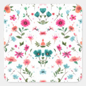 Levendige Floral Pattern Art Vierkante Sticker (Voorkant)