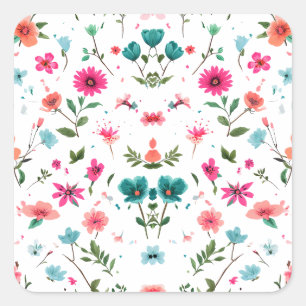 Levendige Floral Pattern Art Vierkante Sticker
