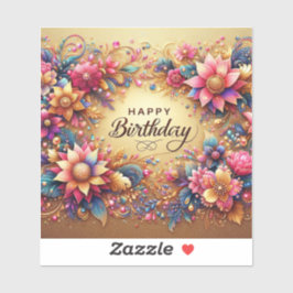 Levendige Floral Yellow Birthday sticker