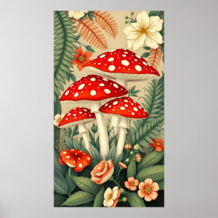 Levendige Fly Agaric Champignons Elegante Botanica Poster