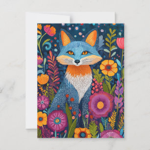 Levendige Fox Dot Art te midden van weelderige flo Briefkaart
