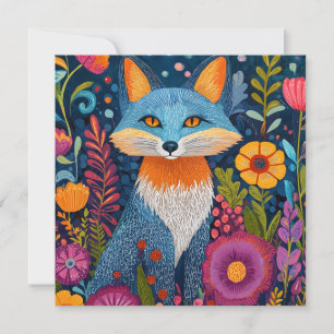Levendige Fox Dot Art te midden van weelderige flo Feestdagenkaart
