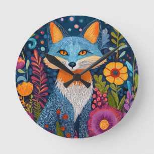 Levendige Fox Dot Art te midden van weelderige flo Ronde Klok
