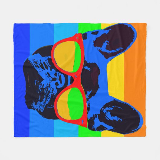 Levendige Franse Bulldog Zonnebril Pop Art Fleece Deken (Voorkant (Horizontaal))